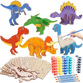Нови деца динозавър рожден ден дървени DIY живопис десерт маса декорации ROAR страна 3D занаяти подарък