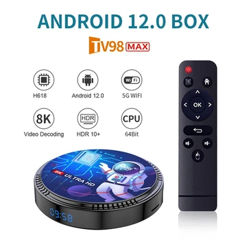 HOT-TV98MAX ТВ кутия 2G + 16G Allwinner H618 Android 12 Smart TV Box 2.4G + 5G WIFI + Blutooth5.0 H265 TV98 Media Player