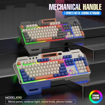K90 Механична геймърска клавиатура и мишка с LED осветление 104 клавиша за PC лаптоп компютърна игра Office H7EC