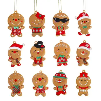 Коледа Gingerbread висулки 12бр Gingerbread човек форма орнаменти висулки сезонни декори PVC Gingerbread Man за парапети