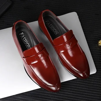 Официални кожени обувки Ново ярко лице Мъжка бизнес мода Външни ежедневни обувки Мъжки големи дантелени сватбени обувки