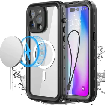 за iPhone 15 14 Pro Max Case водоустойчив магнитен ясен пълен запечатан удароустойчив подводен капак за iPhone15Plus Пълна защита