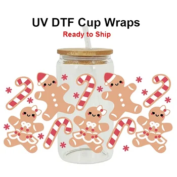 UV DTF стикер за опаковане на чаши за прехвърляне на стикери Цветя e Коледен дизайн Персонализиран етикет DIY лого Самозалепващо се на едро
