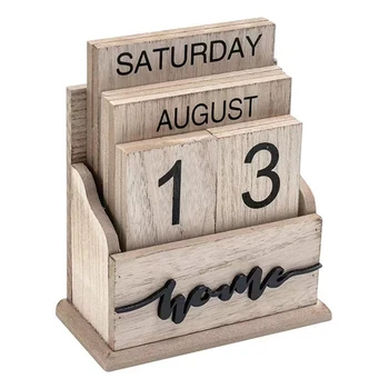 Вечен календар дървени реколта дърво блок календар за домашен офис бюро аксесоари украсяват седмица месец дата дисплей