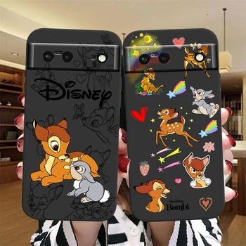 Disney Bambi Луксозен анимационен филм за Google Pixel 8 7A 7 6A 6 5A 5 4 4A XL 5G черен силиконов удароустойчив корпус Калъф за заден телефон