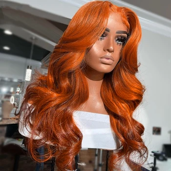 Body Wave джинджифил цветна дантела фронт човешка коса перуки за жени бразилски оранжев 13x4 човешка коса дантела фронтална перука PrePlucked 30 в