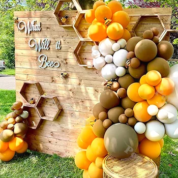 102pcs Пчелен ден балони арка естествен пясък лимон балон фон 1-ви рожден ден пол разкриват декор сватба пчела бебе душ