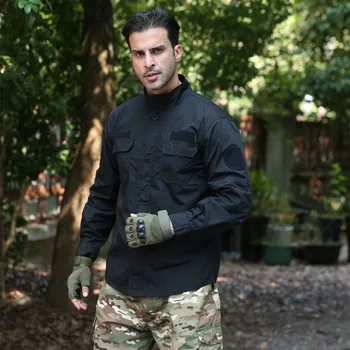 Армия фен мъжки дълъг ръкав тактическа риза пролет есента стойка яка жилетка яке върховете открит бойно обучение военна риза