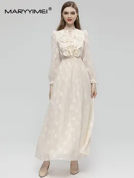 MARYYIMEI Моден дизайнер пролет лято Дамска рокля с дълъг ръкав Ruffle жакард Висококачествени елегантни рокли