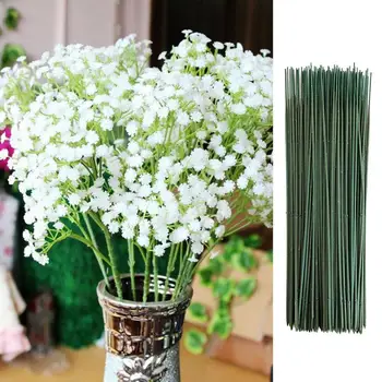 100pcs зелена флорална тел за занаяти цвете вземане изкуствени зелени цветя стволови флорални материали аксесоари за сватбена декорация