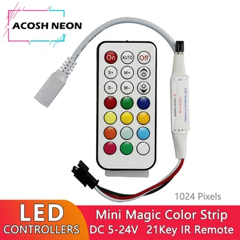 LED контролер 1024 пиксел точка димер 5-24V с 21Key IR дистанционно управление за WS2811 адресируем RGB магия цвят лента светлина мини