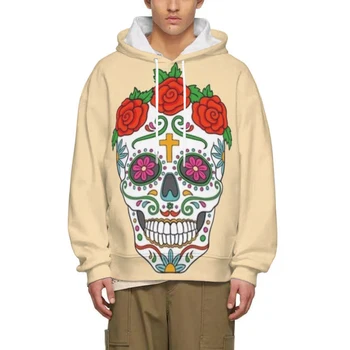 Цветен захарен череп изкуство дебела качулка риза пуловери космати зимни естетически дрехи