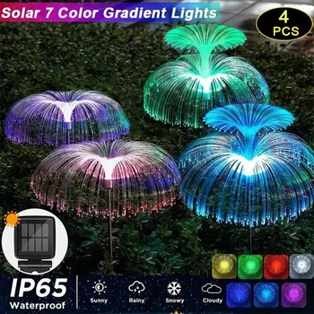Слънчеви градински светлини Външни водоустойчиви оптични медузи Светлини за косене на трева Външен двор Вила двор декор