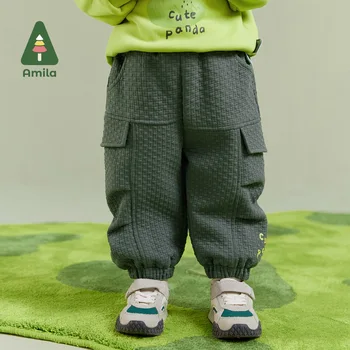 Amila Baby Boy Ежедневни панталони 2023 Зимни нови модни устойчиви на износване топли работни облекла Стайлинг Silky Baby Clothing