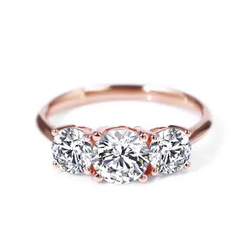Tianyu скъпоценни камъни 1.8ctw кръг Moissanite 14K 3 каменни пръстени розово злато Au585 жени годежен пръстен D VVS диамант коледни бижута подарък