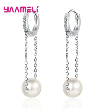 925 стерлинги сребърна топка кръгла форма перлени обеци за жени корейски елегантен подарък pendientes femme мода парти бижута