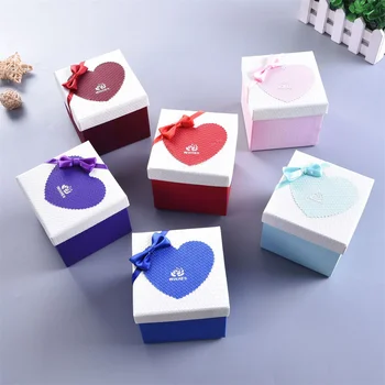 Creative любов сърце модел бижута кутия мода лък панделка бижута кутии пръстен обеци висулка дисплей опаковки подаръчни кутии
