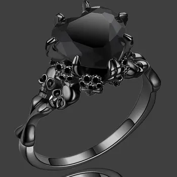  готически стил пръстен инкрустиран сърце форма циркон ужас череп дизайн пръстен