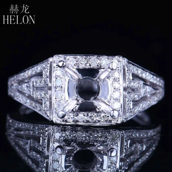 HELON Real 14K White Gold Lab Grown Diamond Moissanite Trendy Jewelry Semi Mount Engagement Wedding Ring Setting Fit Round 7mm
