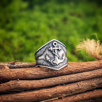 Реколта неръждаема стомана Viking котва пръстен за мъже жени пънк хип-хоп перо печат пръстен мода амулет бижута подарък на едро