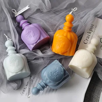 3D парфюм бутилка форма свещ силиконов мухъл сладък череп аромат свещ вземане восък мухъл ръчно изработени сапун форми