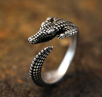 Търговия на едро регулируем крокодил животински пръстен златен / сребърен цвят алигатор пръстен бижута подарък за рожден ден, пръстени за жени мъже