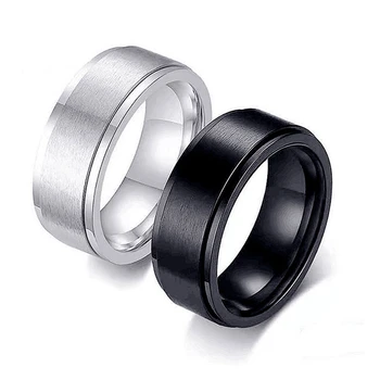 Мъжки топ гравиран въртящ пръстен в черно и бяло прост титанов стомана мъже сватбена лента мъжки тревожност релаксиращи бижута