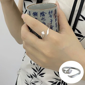 100% 925 стерлинги сребърен цветен пръстен за жени момиче мода растение лале матово матирано дизайн бижута парти подарък дропшипинг