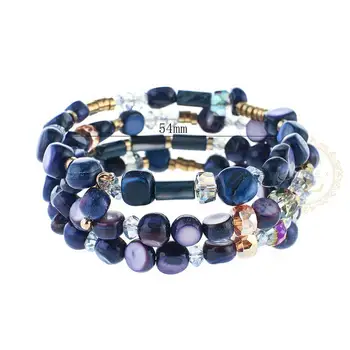 One Fashion Jewelry Crystal Glass and Shell with Memory Wire Bracelet - 54mm (BE31)