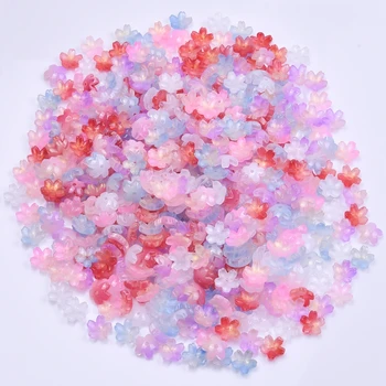 20Pcs/Lot Colorful Glass Sakura Flower Bud Spacer Loose Charms Diy Обеци Бижута на едро Случайни растителни мъниста Части Материал