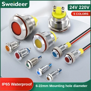  LED метален индикатор светлина водоустойчив 6/8/10/12/16/19mm сигнална лампа с тел 24V 220V червено/жълто/синьо/зелено/бяло метален бутон