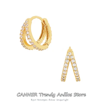 CANNER циркон кръг обръч обеци за жени 18k позлатени кристал кристал геометричен кръг обица сватбени бижута подарък