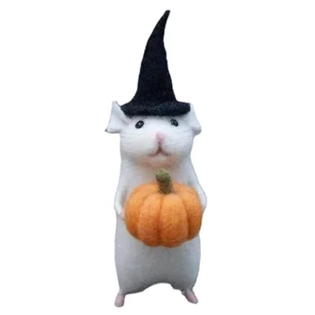 Хелоуин мишка с тиква филцови животни, игла филц коледна мишка, вълна филц ръчно изработени Хелоуин декорации D