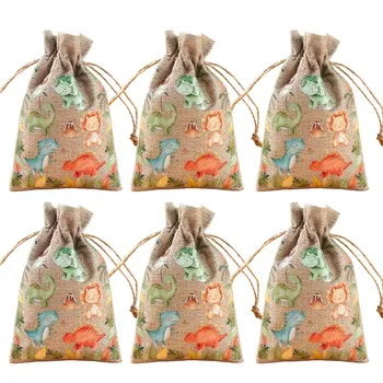 6бр Динозавър бонбони подарък чанти Дино тема Kid Boy Girl Първи 1-ви 2-ри 3-ти рожден ден Бебешки душ Детска градина Декорация Благоволение