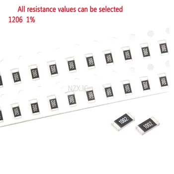  100pcs / Lot 1206 0 ohm ~ 10M ома SMD резистор 1% 1 / 4W чип повърхностен монтаж ROHS 0R ~ 10MR 0.1R / 1R / 4R7 / 47R / 10R / 1K / 10K / 10K / 1M / 47K / 1r69 / 4K64