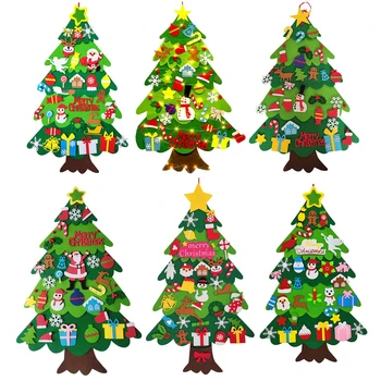 100cm DIY филц коледно дърво с орнаменти за малки деца деца Коледа подаръци Начало врата стена декорация висящи коледно дърво декор