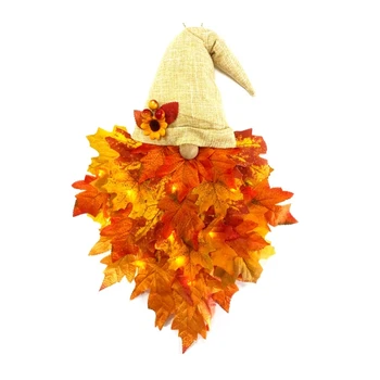 Fall Maple Gnome закачалка за входна врата Панели за дървени врати Празнична декорация Декорация на венец за Деня на благодарността
