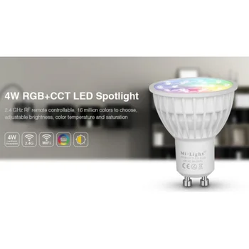 NEW Miboxer AC86-265V 4W LED крушка GU10 Димируема LED лампа светлина RGB + топло бяло + бяло (RGB + CCT) прожектор вътрешен хол