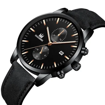 Оригинален часовник за мъже Луксозен топ марка кварц естествена кожа каишка дата дисплей човек часовници Reloj Hombre