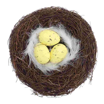 1pc Ръчно изработено ратаново птиче гнездо с яйчен орнамент Фото реквизит