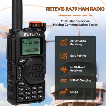 Retevis RA79 Walkie Talkie AM FM Airband Честота Получаване на UHF VHF двулентов многолентов Получаване на USB C заряд 5W Ham Radio