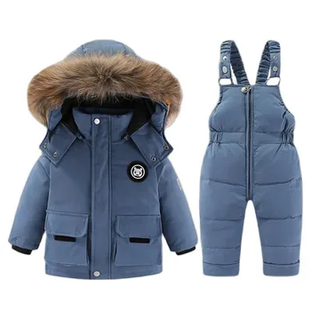 -30 °C Детски зимен комплект Бебешко палто за момичета + гащеризон Сгъстено топло кожено яке за момчета Бебешки снежен костюм комплект 1-5Y
