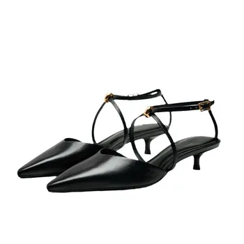 2024 Сандали Cat Heels Черни обувки за жени Med голям размер Espadrilles платформа нов бежов лято средно голям висок секси еластичен
