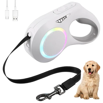  прибираща се каишка за кучета с LED светлина 16 фута найлон преносим USB акумулаторна каишка за ходене на куче домашен любимец ходене бягане олово